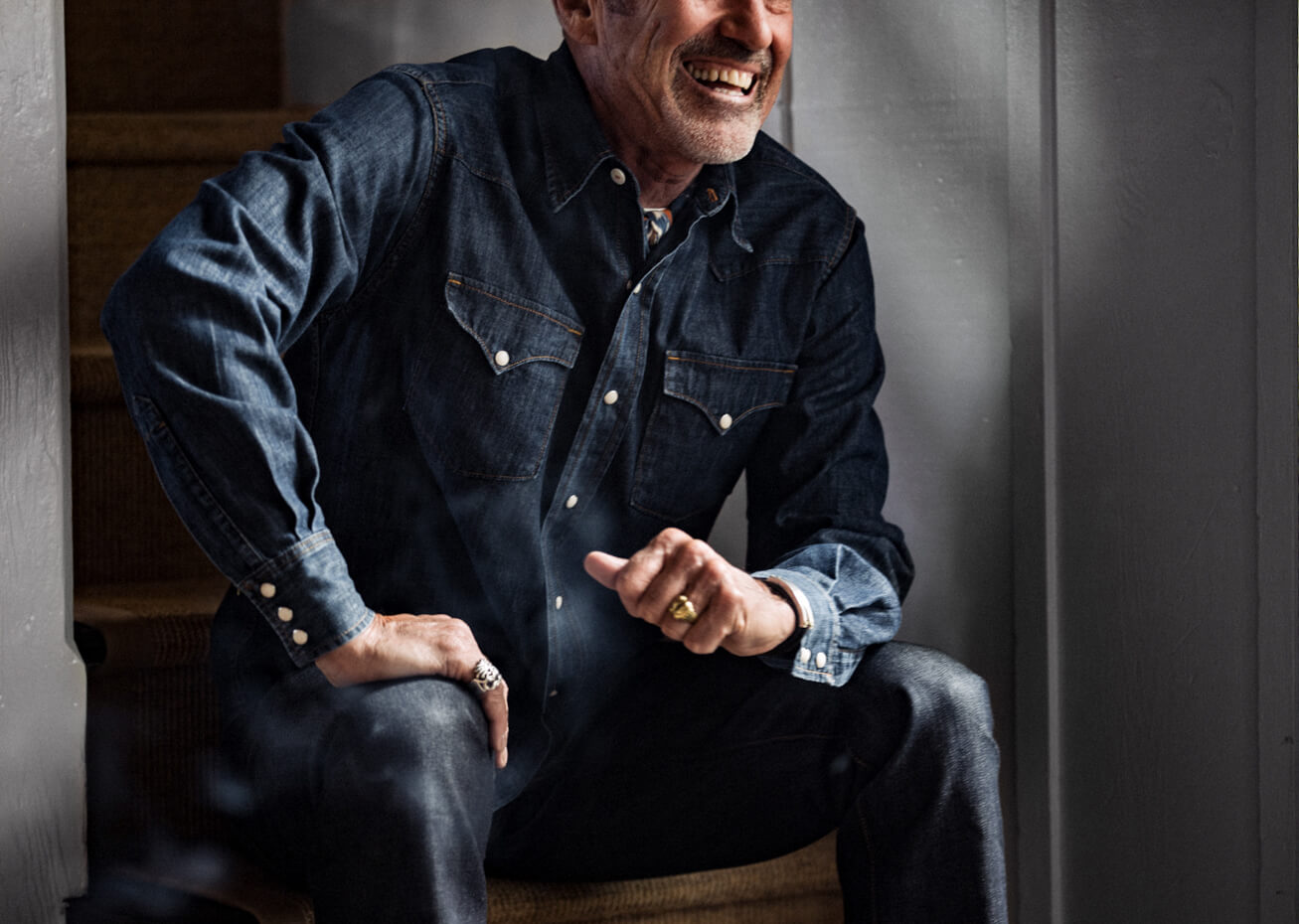 Dark Wash 6.5 oz indigo-dyed denim with light patina 